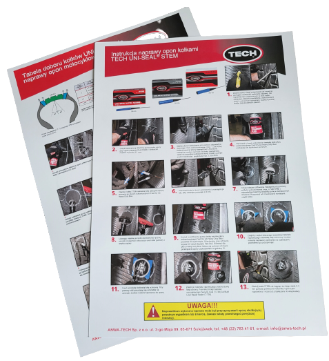 Tabele doboru kołków naprawczych Tech Uni-Seal i Uni-Seal Steam