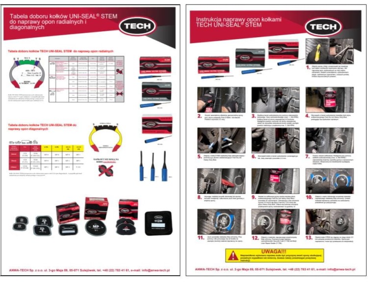 Tabele doboru kołków naprawczych Tech Uni-Seal i Uni-Seal Steam