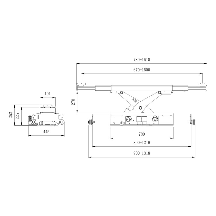 Podnośnik osiowy pneumatyczno-hydrauliczny 3t SNIT SJ3T-A - rysunek techniczny