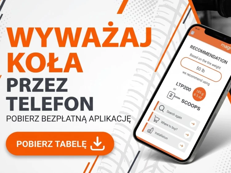 Tabela dozowania i aplikacja do doboru proszku do wyważania kół MAGNUM na telefon – kadr 4:3 do galerii sklepu ANWA-TECH Sulejówek